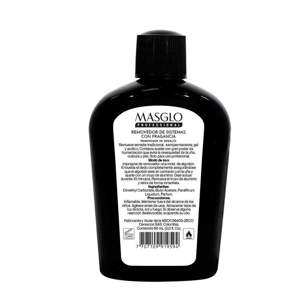 REMOVEDOR DE SISTEMAS PARA UÑAS CON FRAGANCIA MASGLO 60 ML